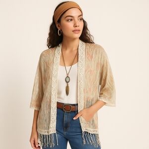 Chico’s Tribal Fringe Kerrigan Cardigan Sweater Size XL NWT